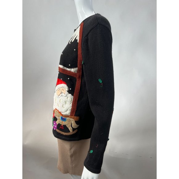 Hampshire Studio Christmas Holiday Cardigan Sm Blk Santa 55% Ramie, 45% Cotton - Picture 8 of 16